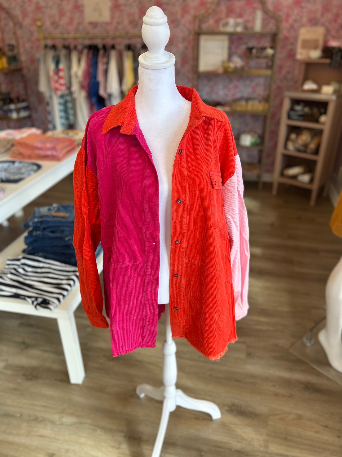 Hot Pink Color Block Shacket PP066