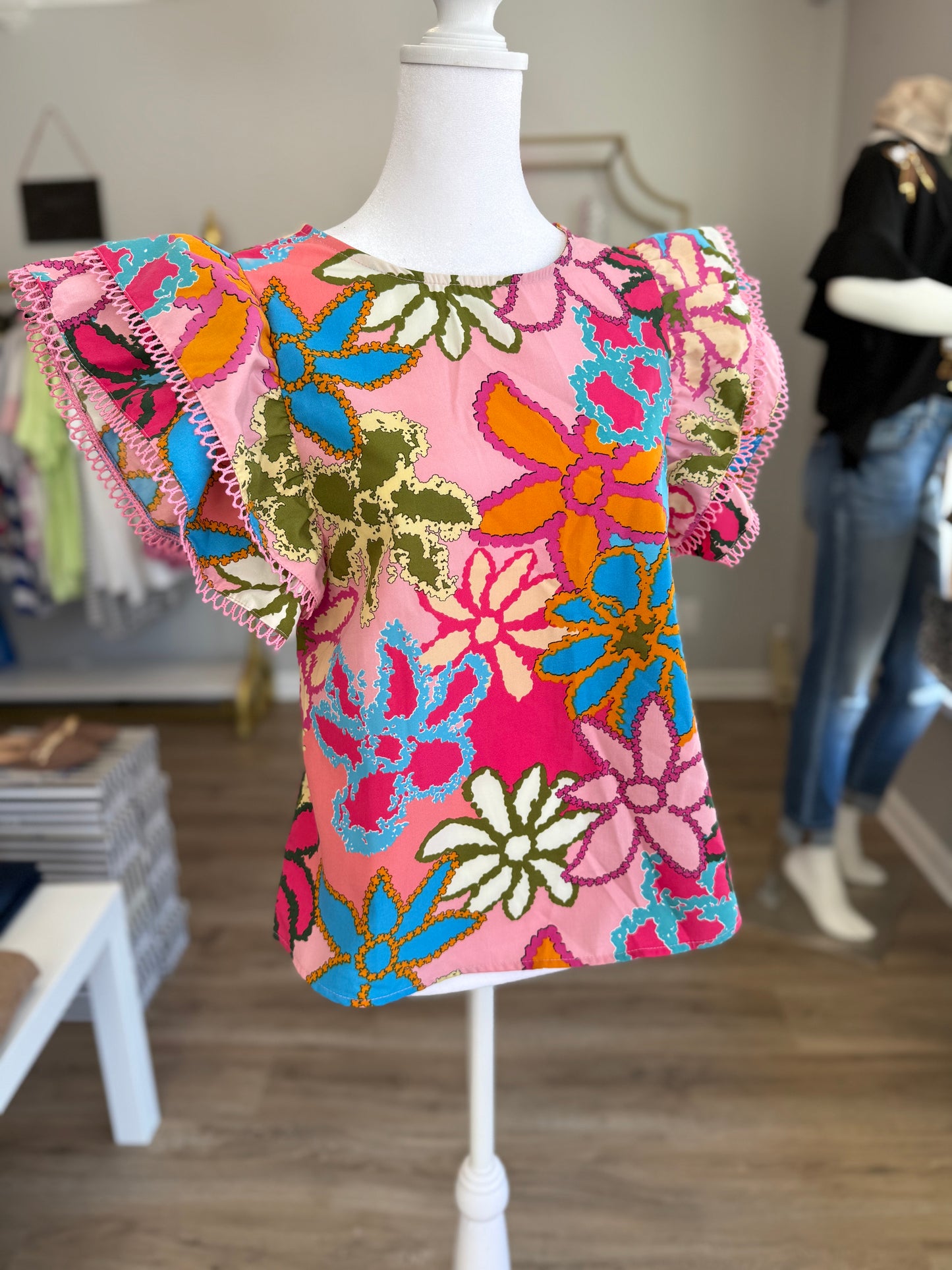 Floral Colorful Ruffle Sleeve Blouse RR018