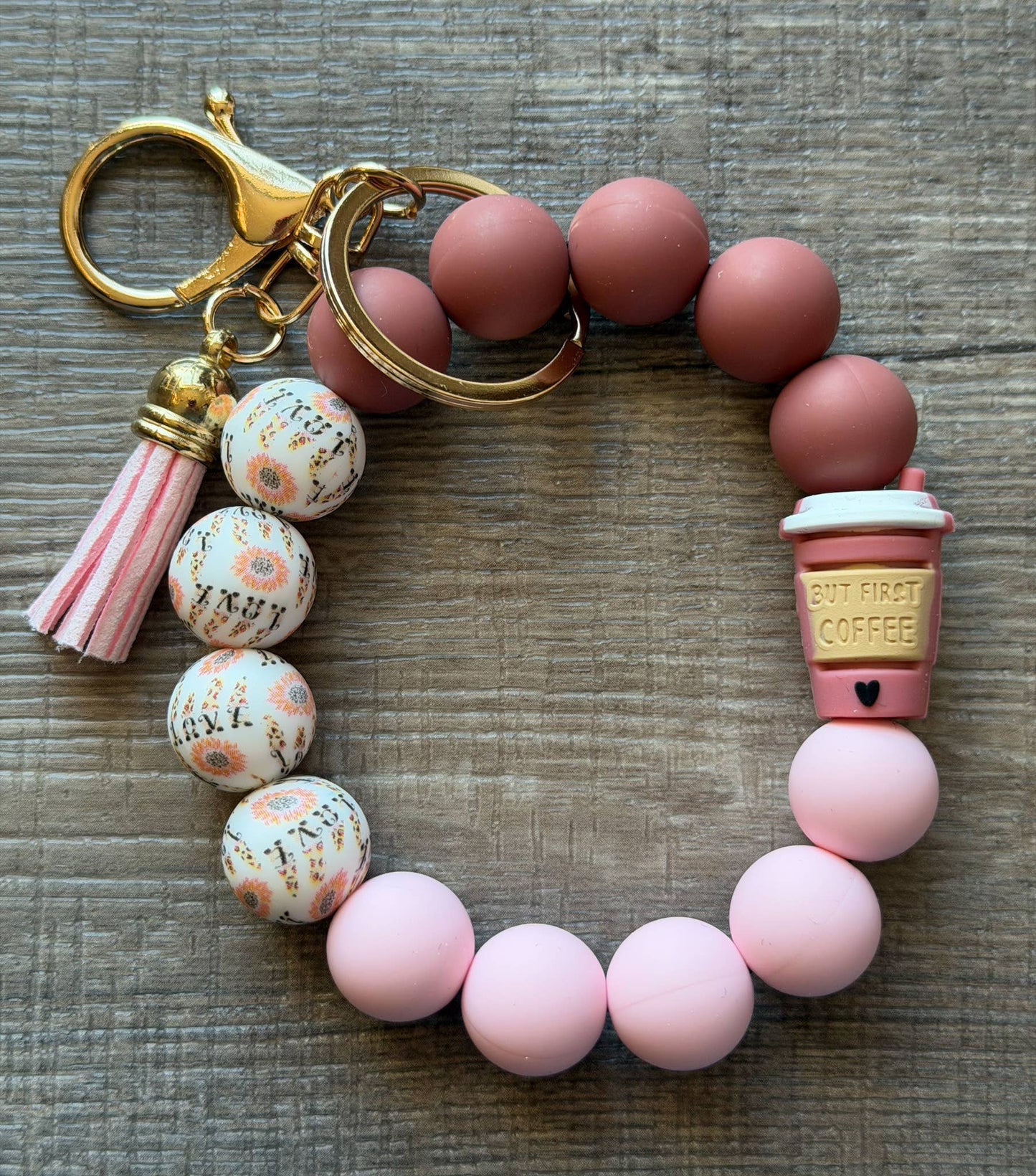 But First Coffee Silicone Bead Wristlet Keychain PP109