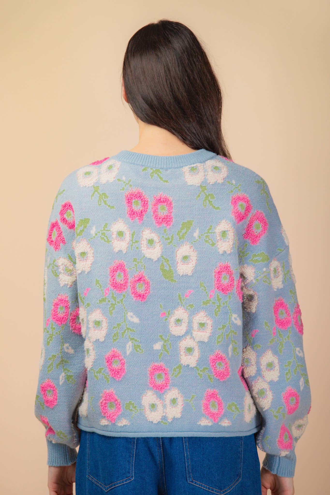 Oversized Floral Textured Printed Knit Sweater Top PP126