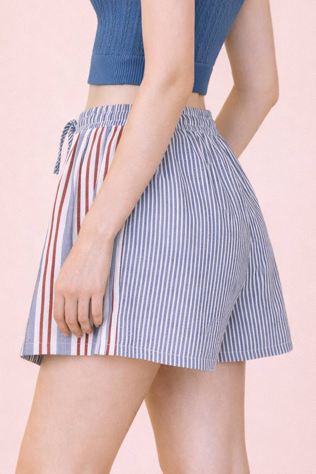 NT12497SET-Stripe Woven Shirt Top & Shorts Set
