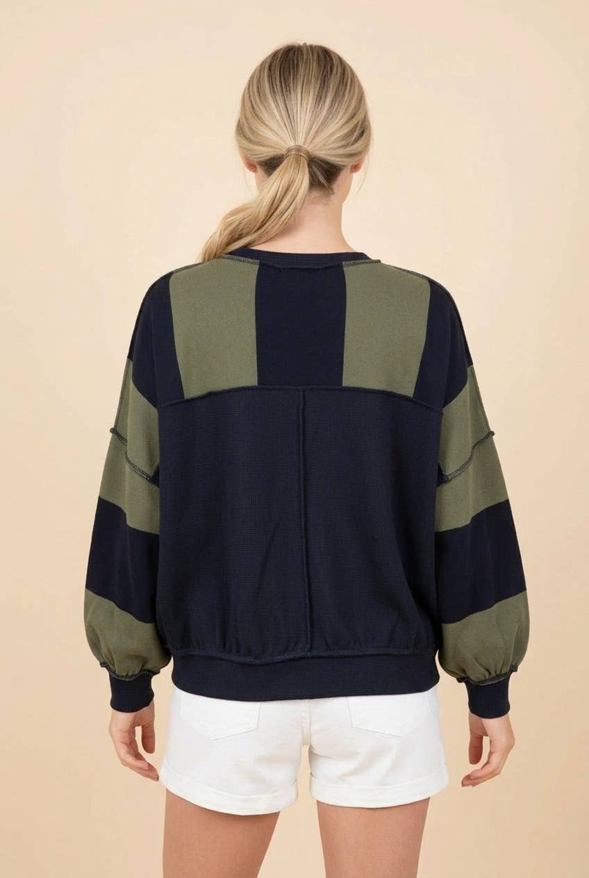 Striped Drop Shoulder Crewneck Sweatshirt pp184