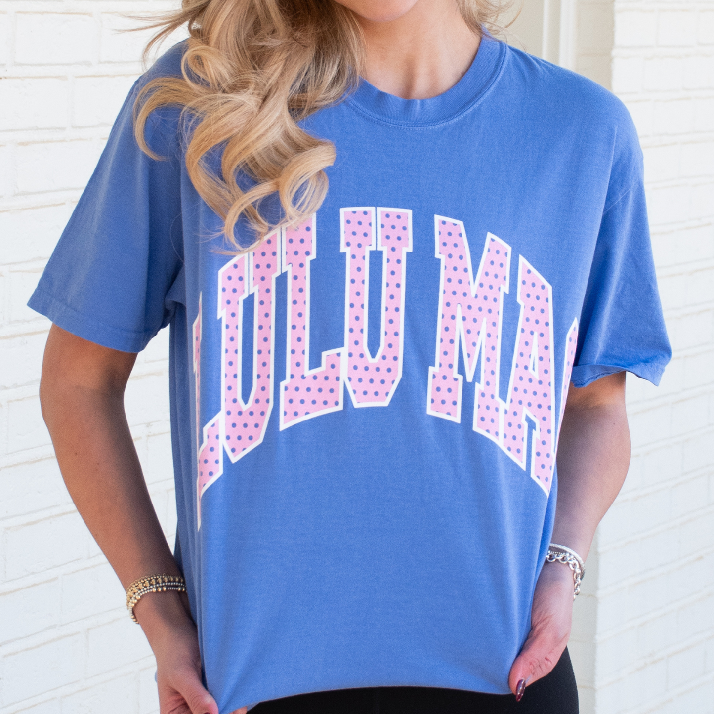 Polka Dot Adult Flo Blue Comfort Colors Tee PP142