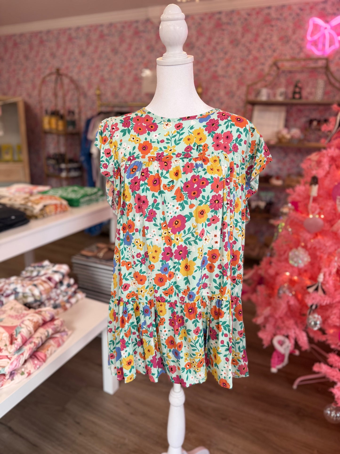 Green & Pink Floral Blouse PP079