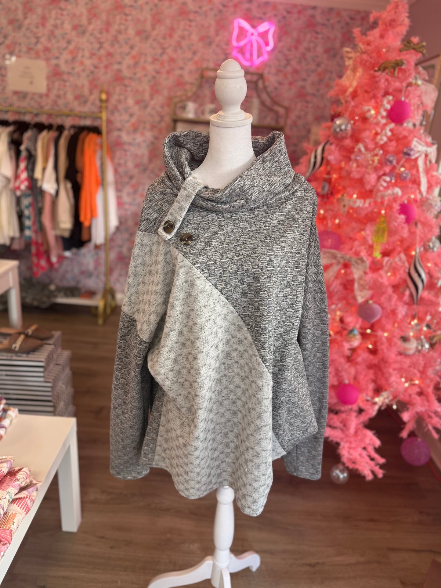 Gray Two-Colored Button Sweater PP083