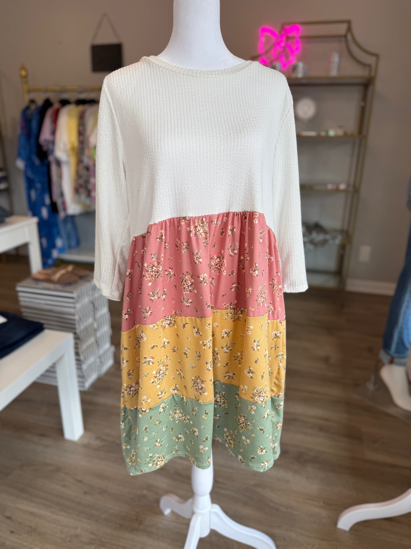 Cream Tri-Colored Dress PP010