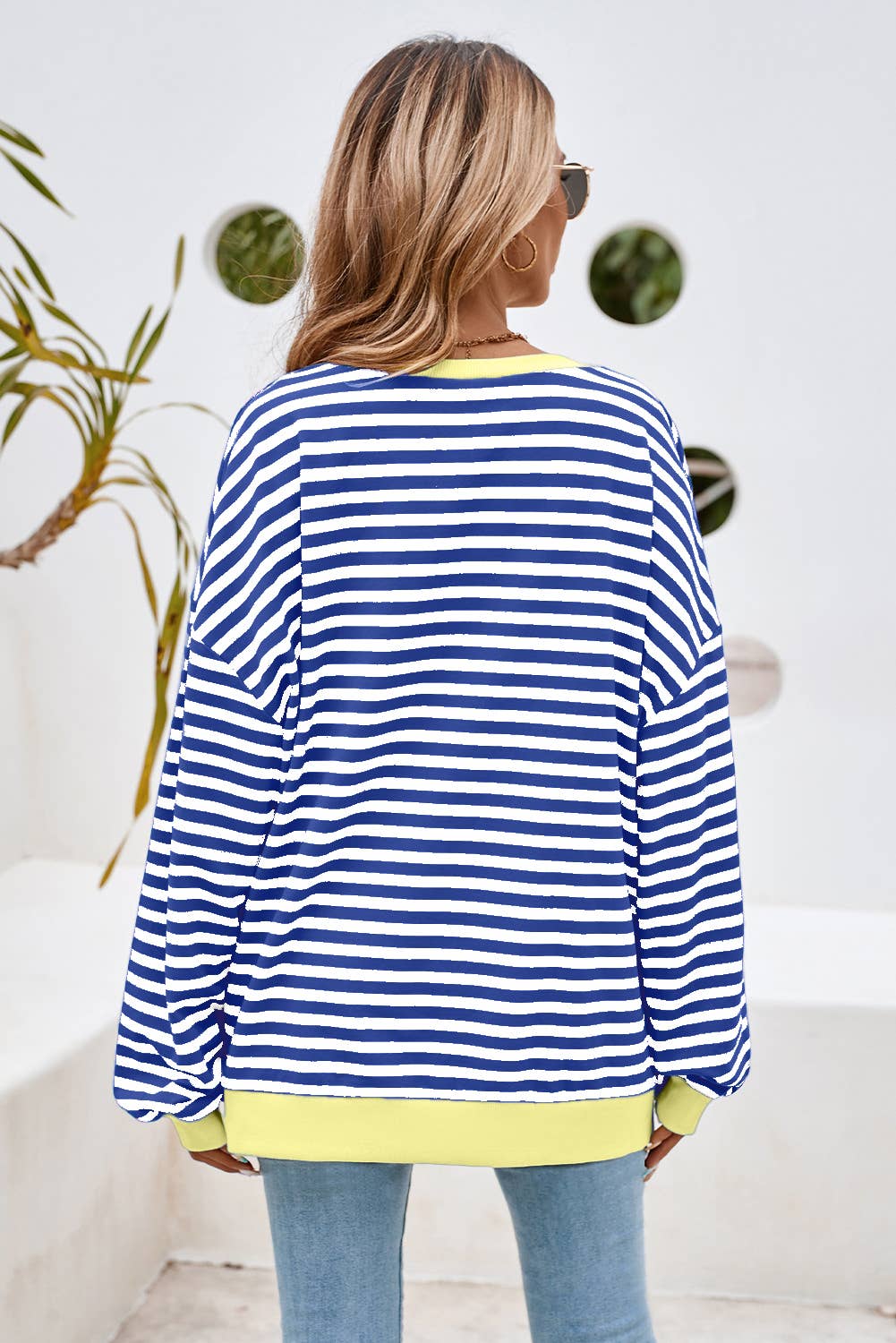 Stripe Contrast Trim Oversized Pullover Sweatshirt PP135