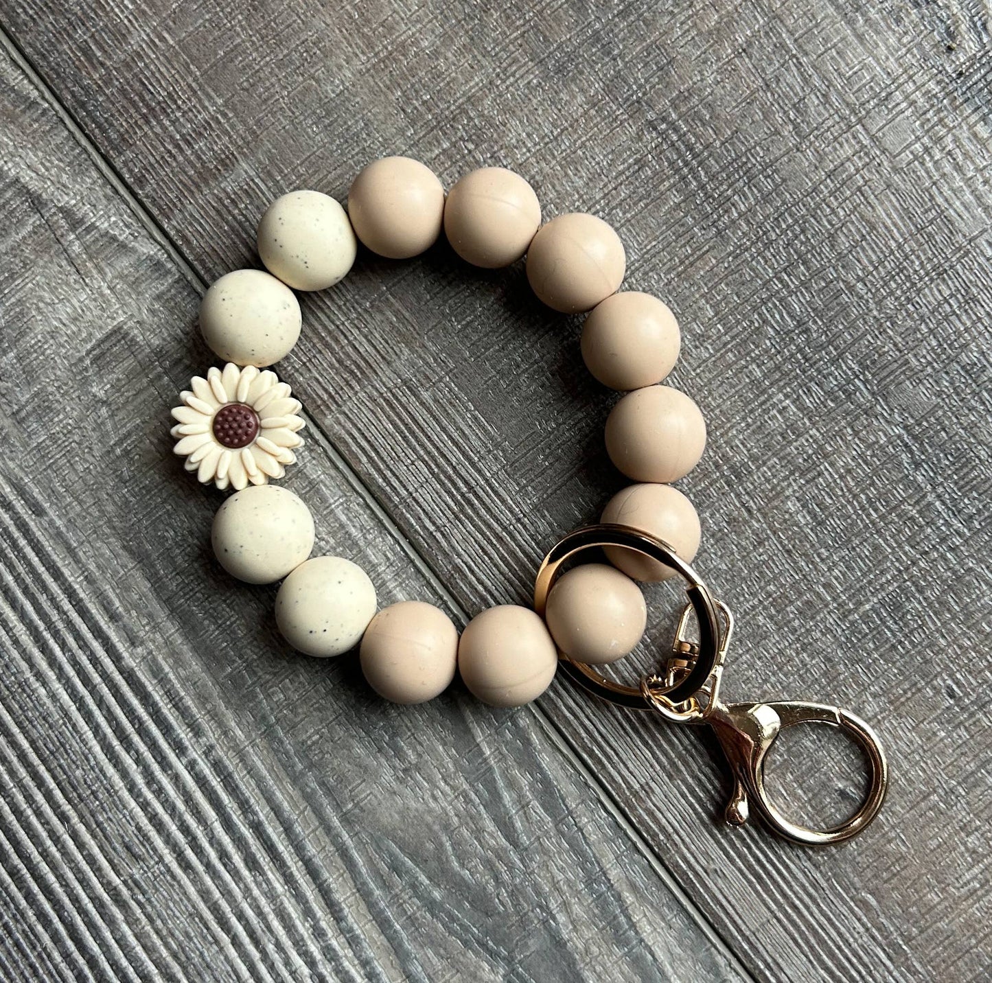 Neutral Colored Sunflower Wristlet Keychain PP112