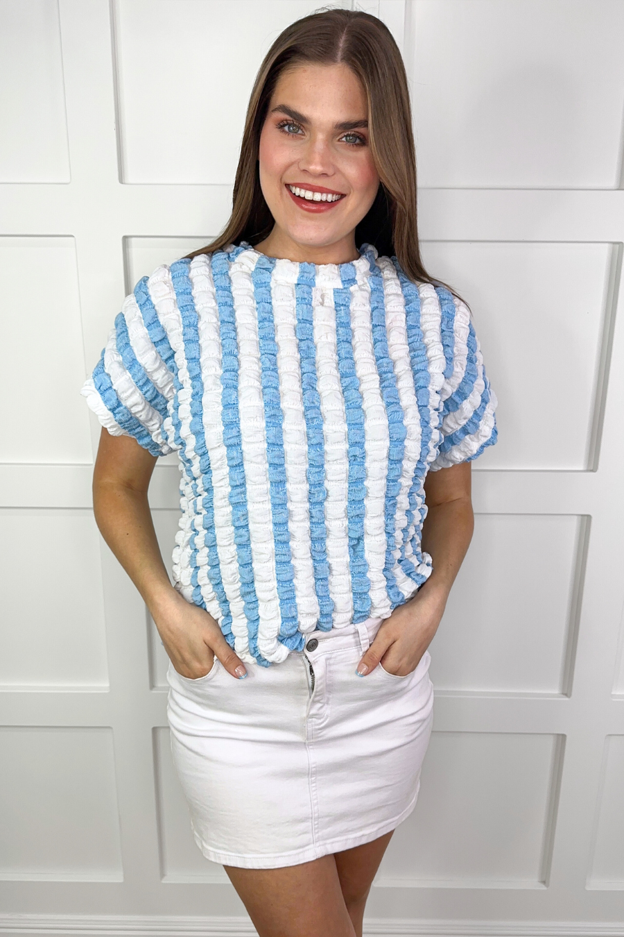 Bold And Bubbly Top, Light Blue PP136