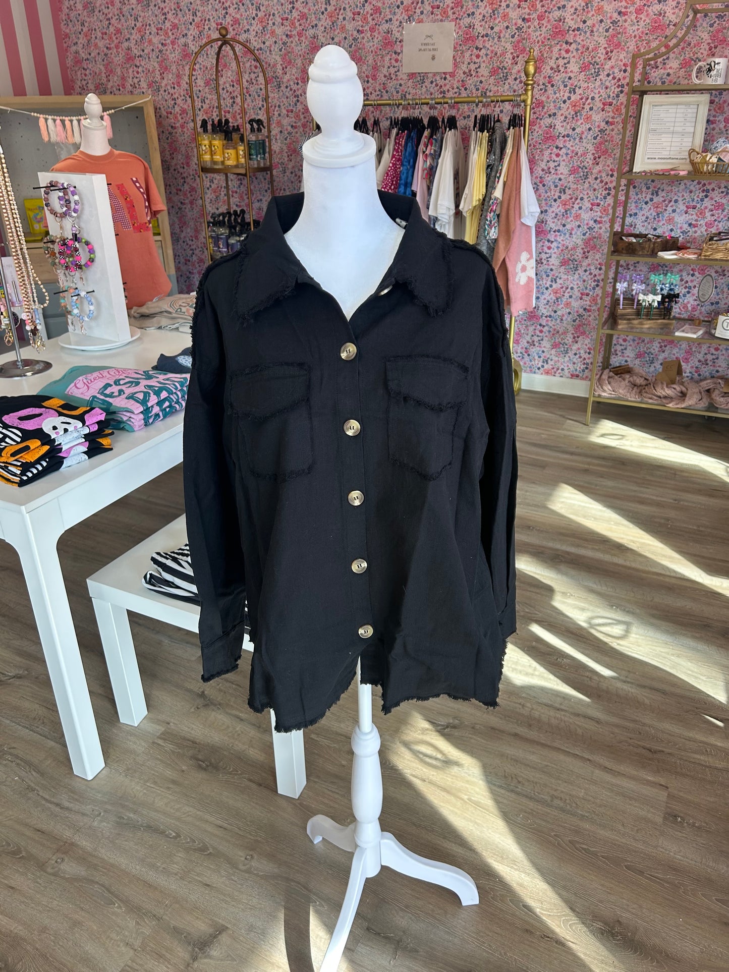 Black Distressed Shacket PP067