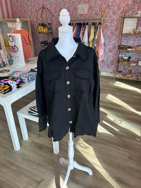 Black Distressed Shacket PP067