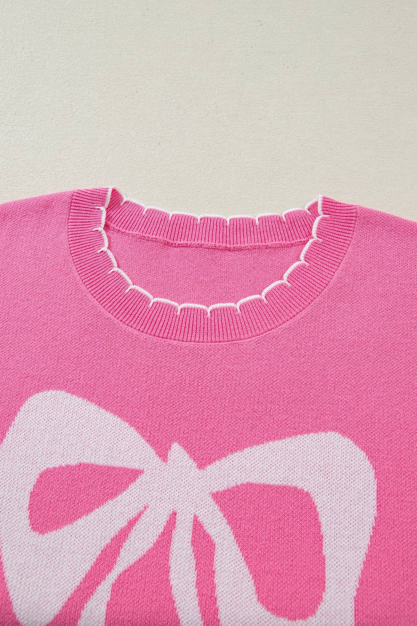 Spring Bow Contrast Stitch Trim Sweater PP123