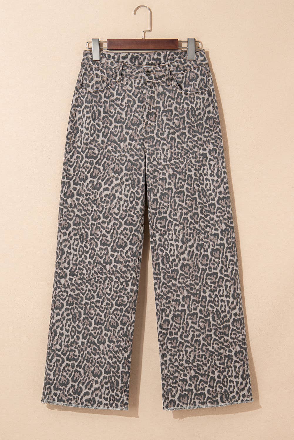 Spring Leopard Frayed Edge Wide Leg High Waist Jeans PP124