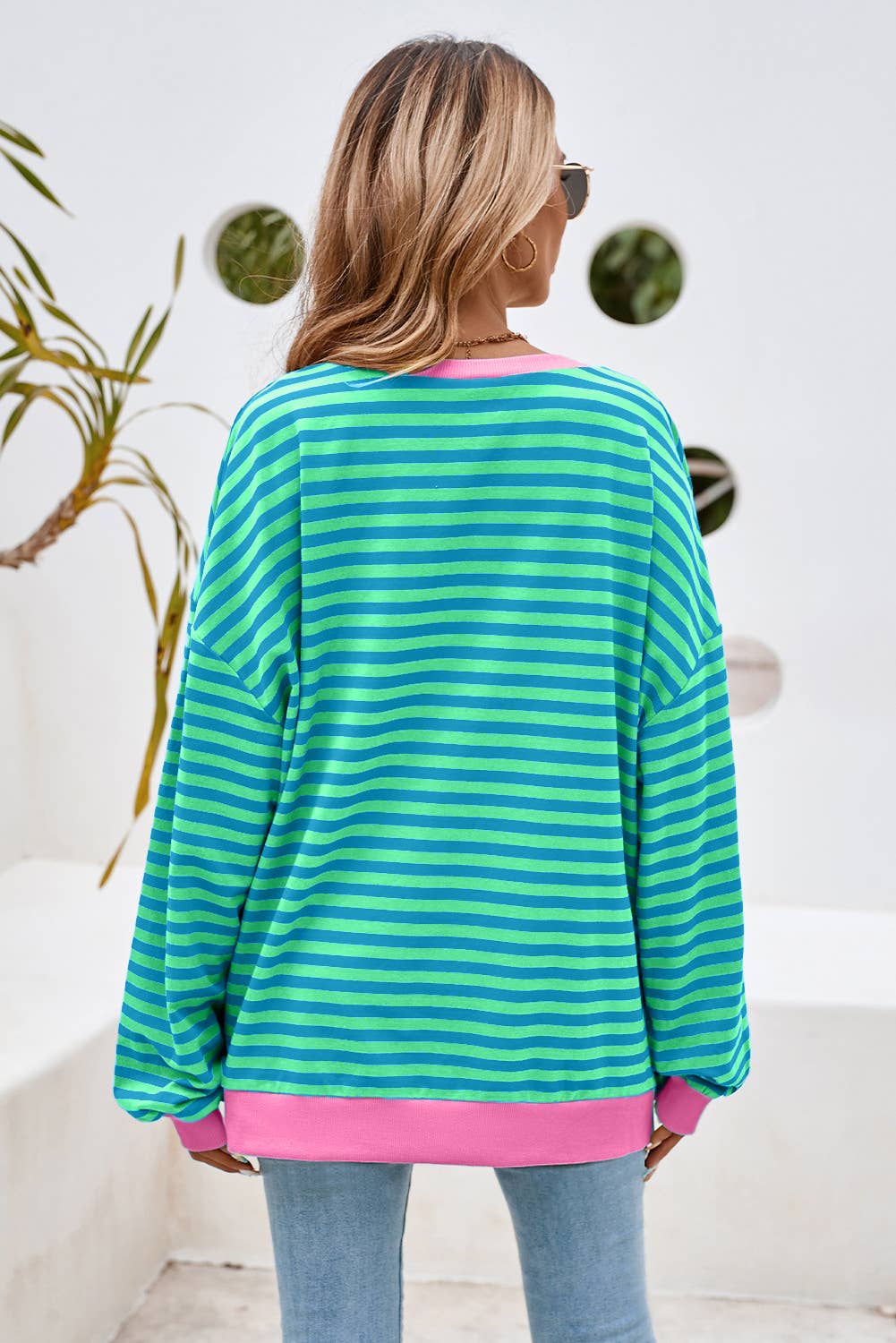 Stripe Contrast Trim Oversized Pullover Sweatshirt PP135