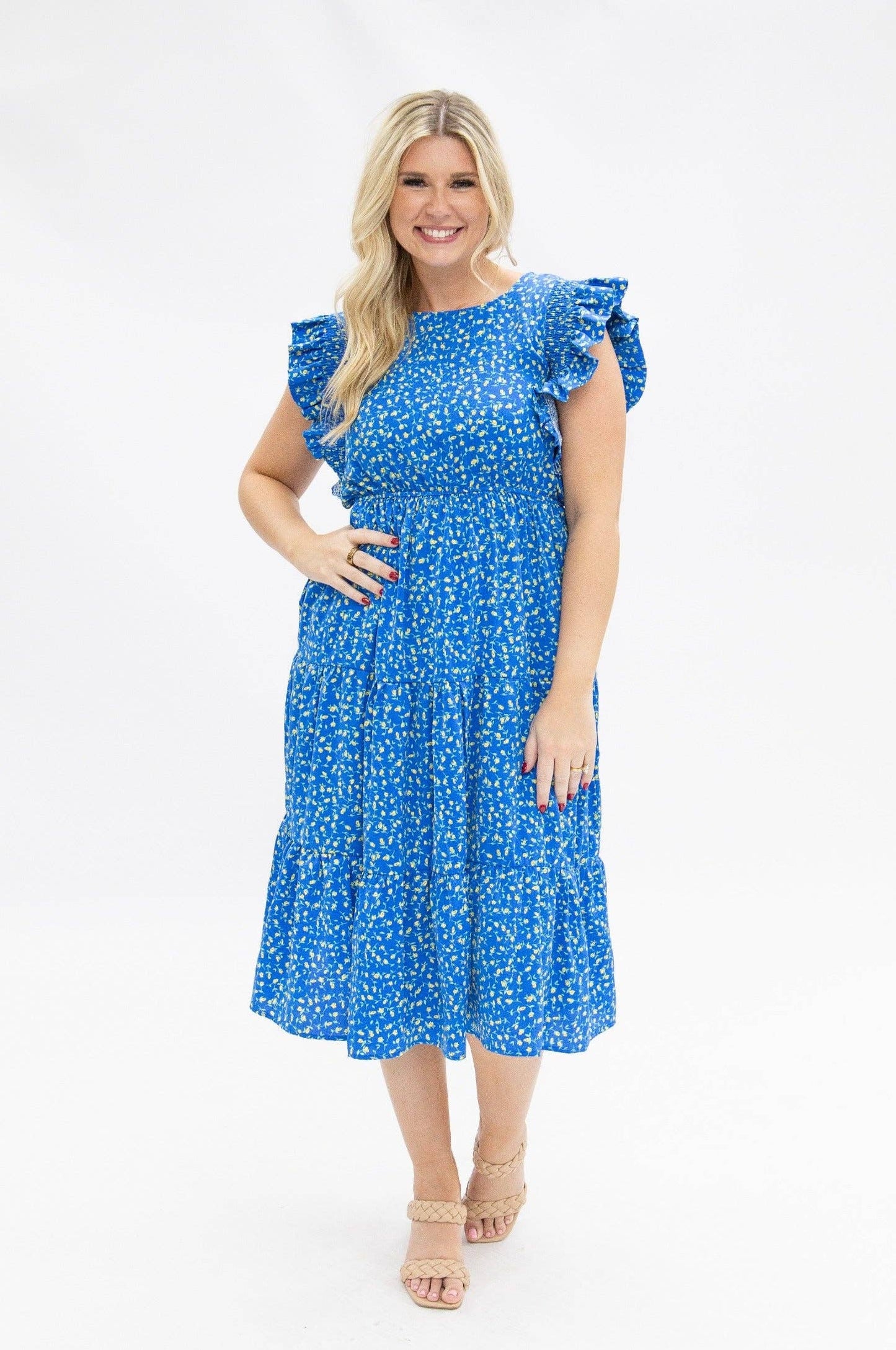 Blue Floral Tiered Dress PP155