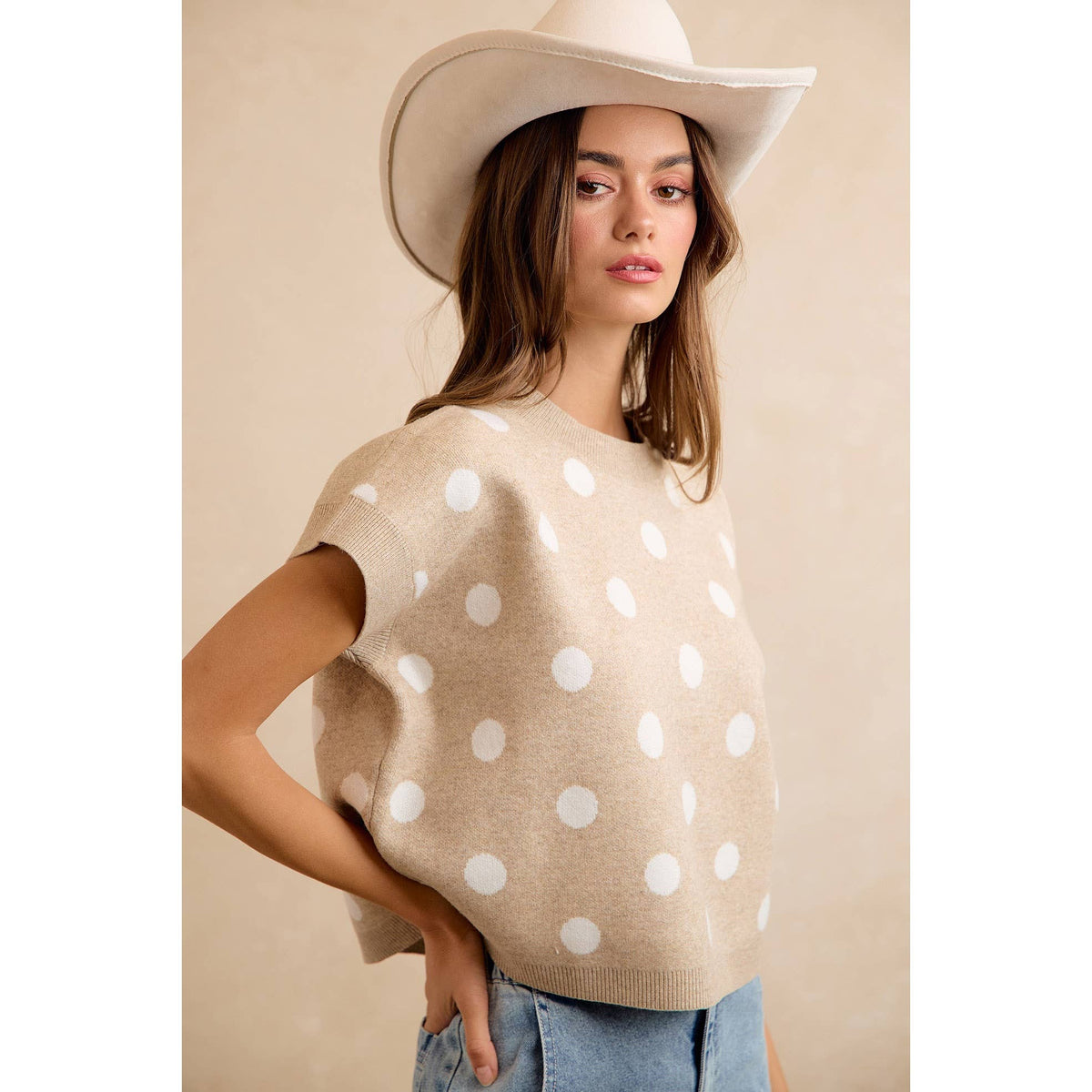 POLKA DOT KNIT SLEEVELESS TOP PP178