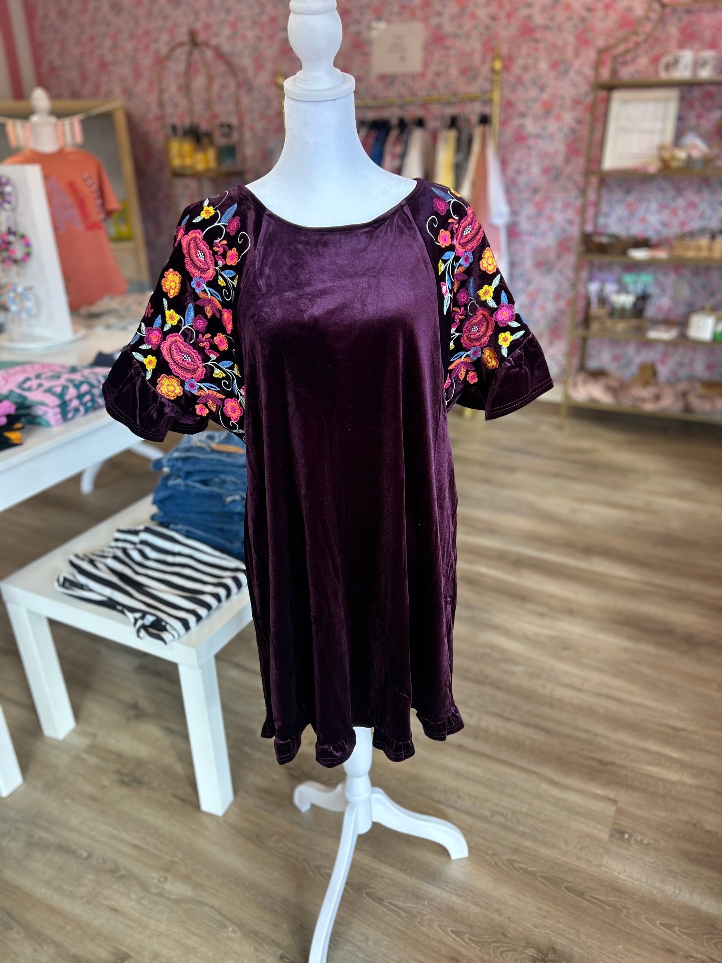 Floral Eggplant Velvet Dress PP069