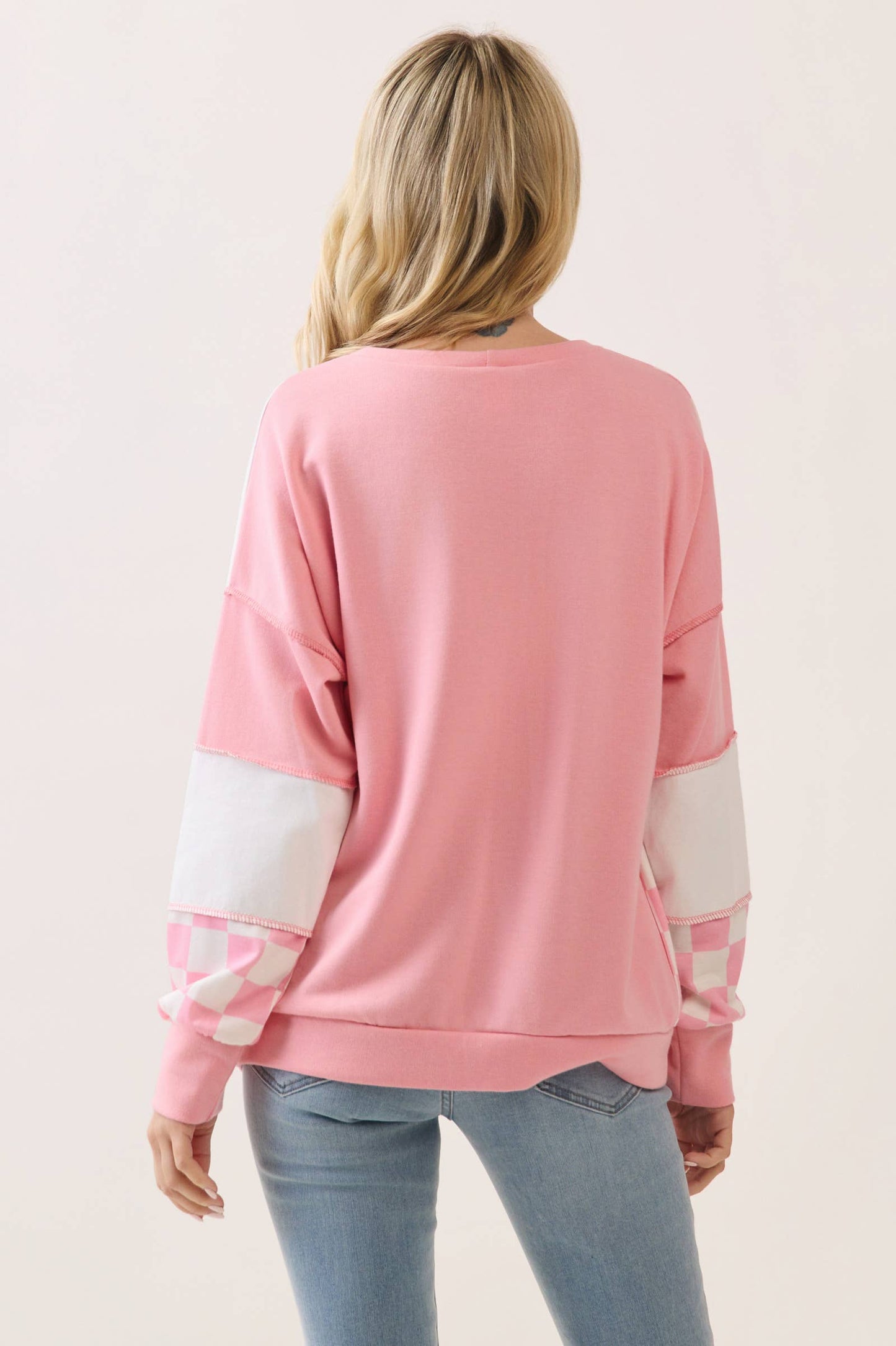 Checkered Print Patchwork Pullover Top PP114