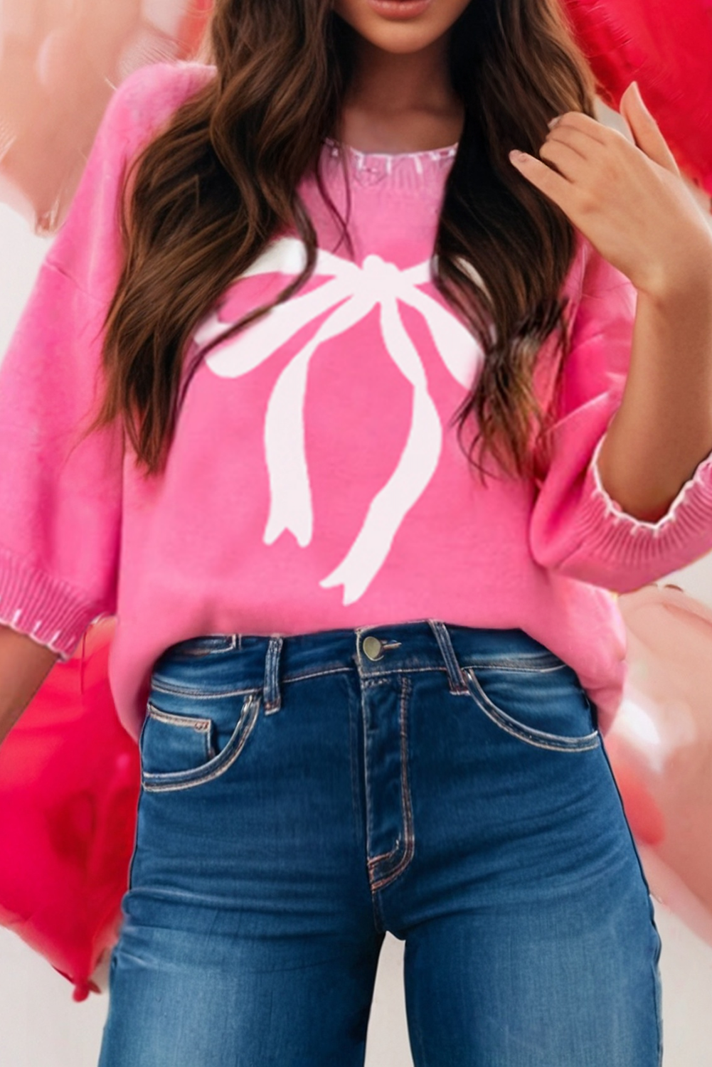 Spring Bow Contrast Stitch Trim Sweater PP123