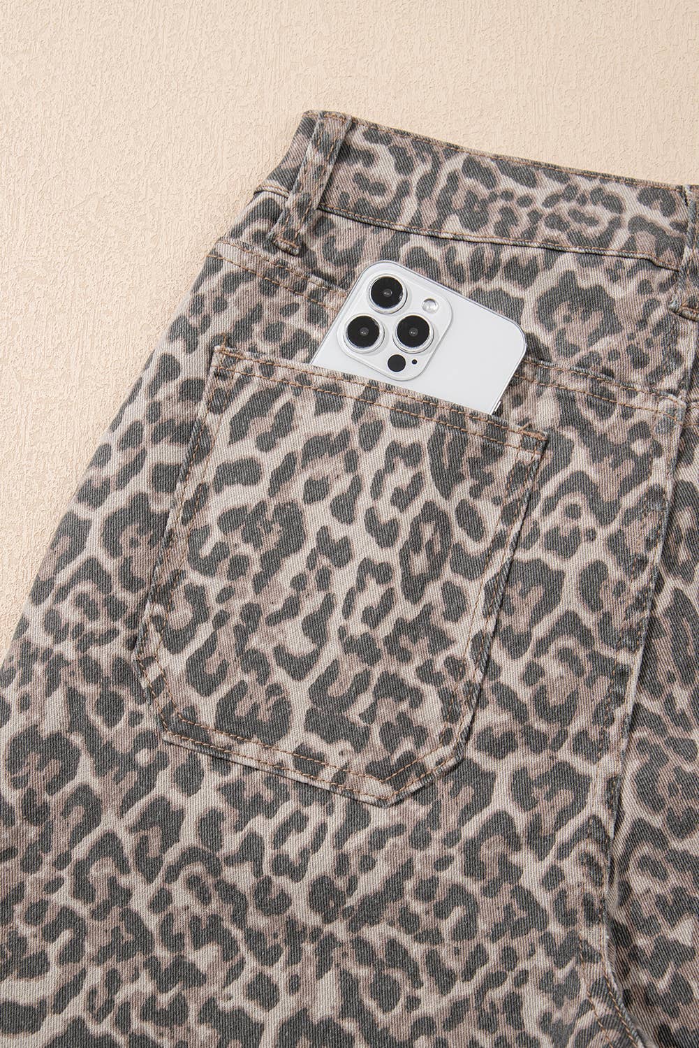 Spring Leopard Frayed Edge Wide Leg High Waist Jeans PP124
