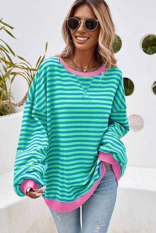Stripe Contrast Trim Oversized Pullover Sweatshirt PP135