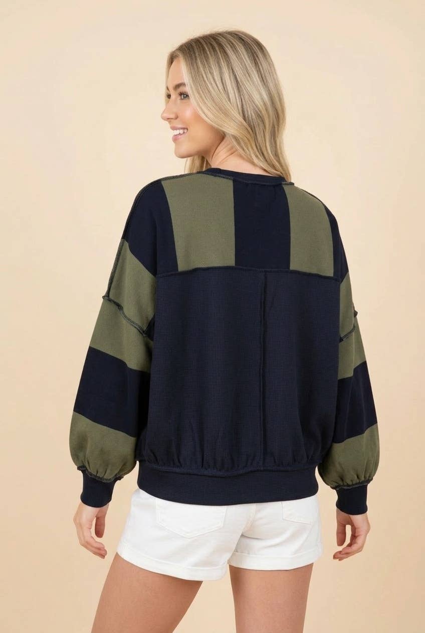 Striped Drop Shoulder Crewneck Sweatshirt pp184