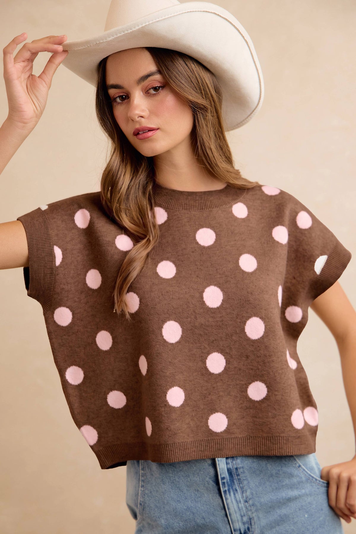 POLKA DOT KNIT SLEEVELESS TOP PP178