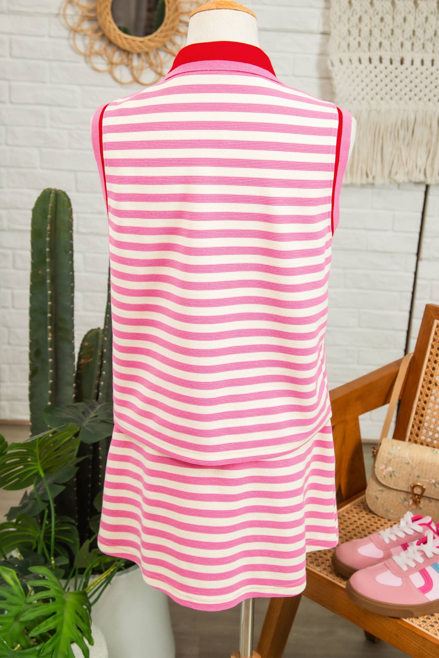 LDC Striped Sleeveless Polo Two-Piece Set Casual Outfit PP166