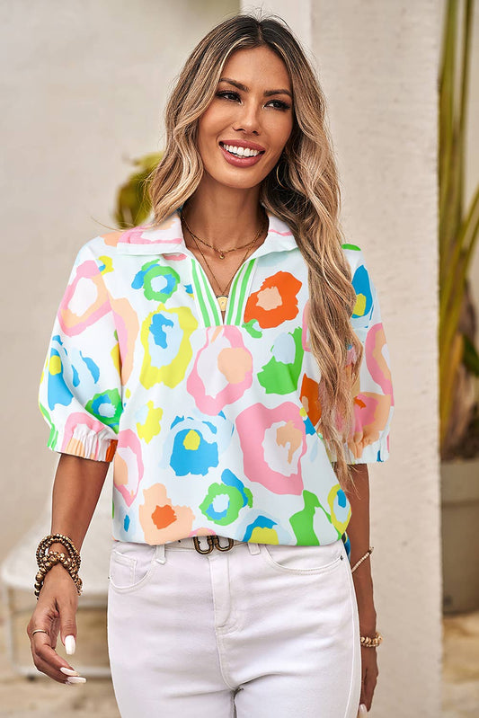 Leopard Casual Short Sleeve V Neck Blouse PP146