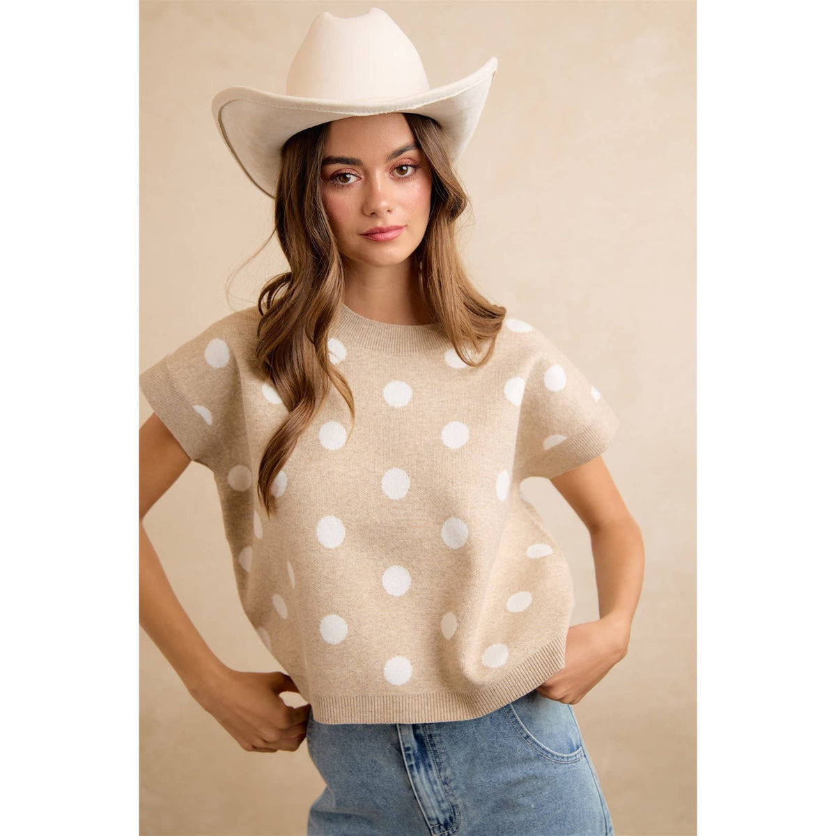 POLKA DOT KNIT SLEEVELESS TOP PP178