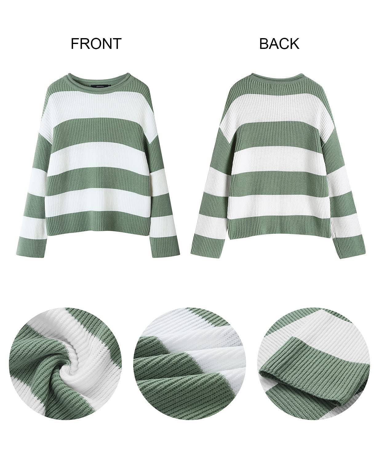 Crew-Neck Long Sleeve Color Striped Sweater PP118