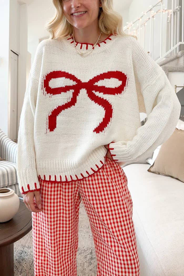 Laid-back Style Knitted Bow Jacquard Sweater PP117