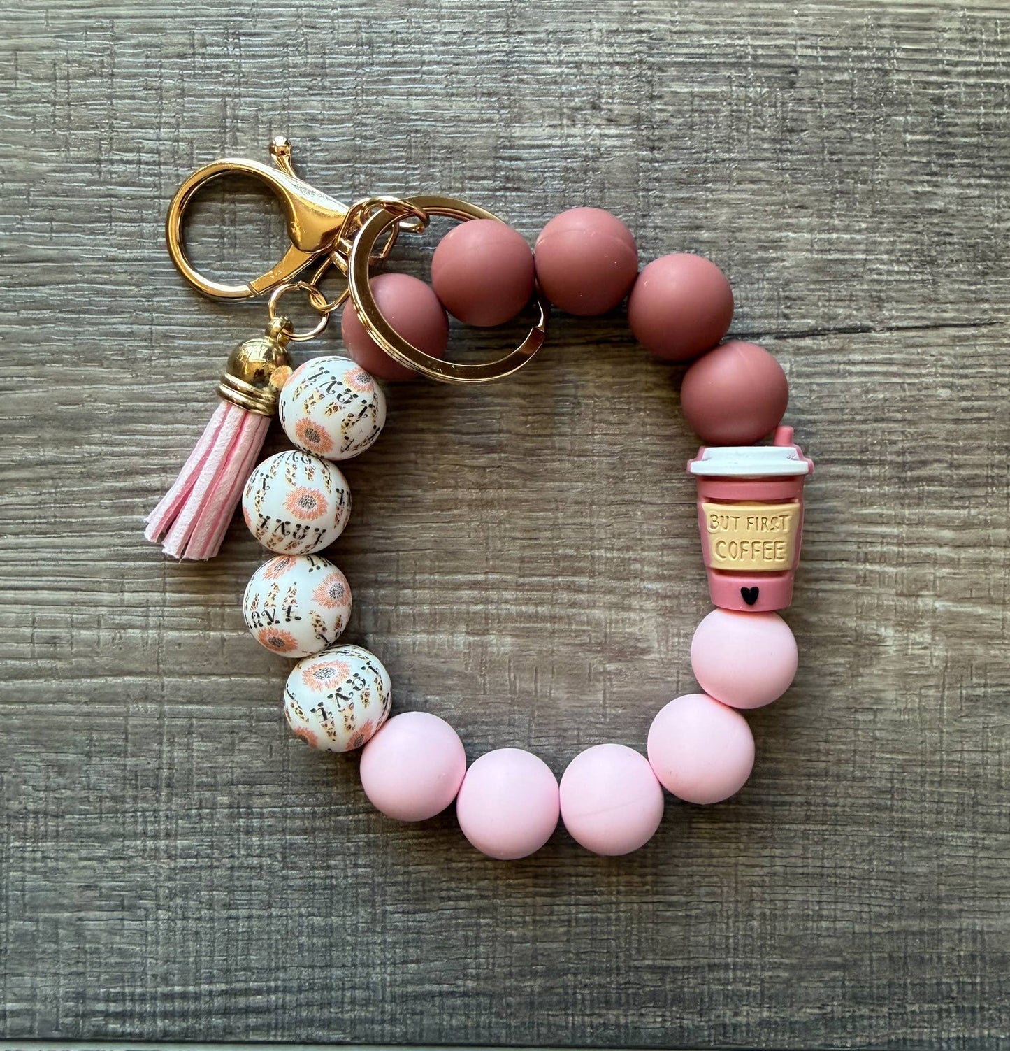 But First Coffee Silicone Bead Wristlet Keychain PP109