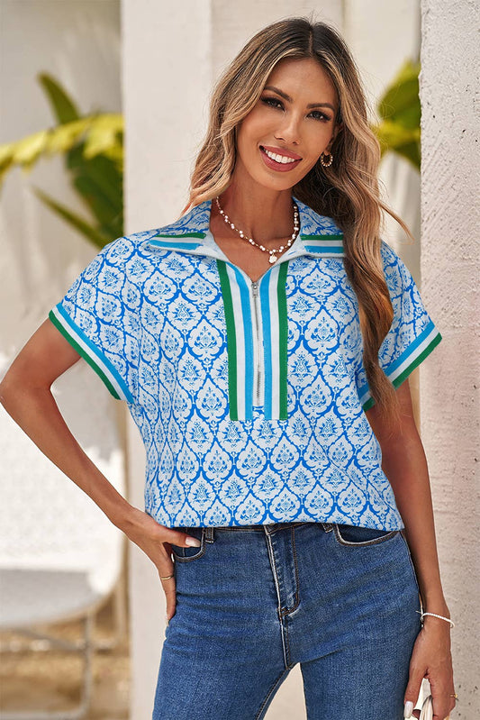 Colorblock Regular Shift Short Sleeve Blouse PP172