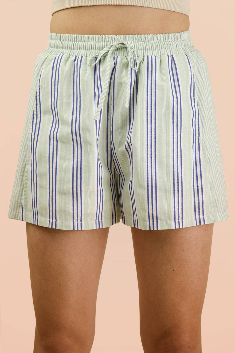 NT12497SET-Stripe Woven Shirt Top & Shorts Set