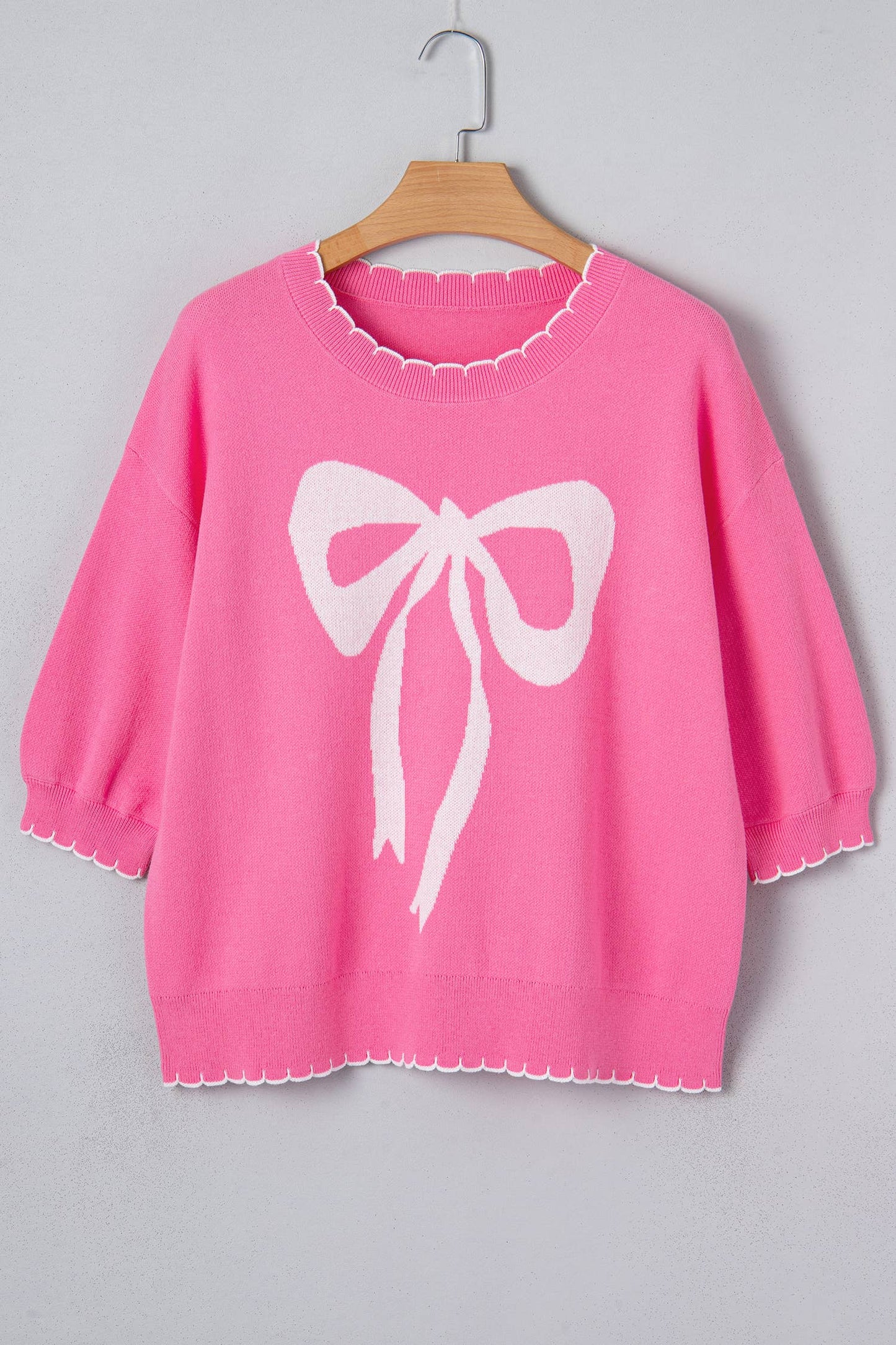 Spring Bow Contrast Stitch Trim Sweater PP123