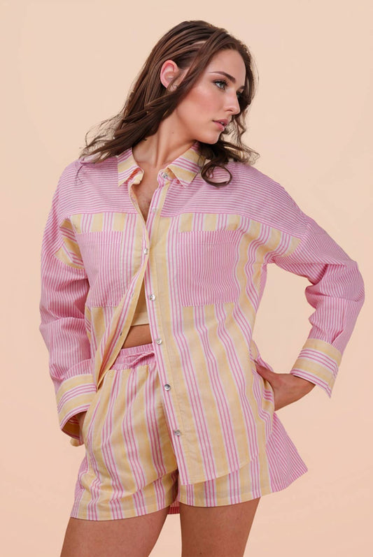 Stripe Woven Shirt Top & Shorts Set PP165