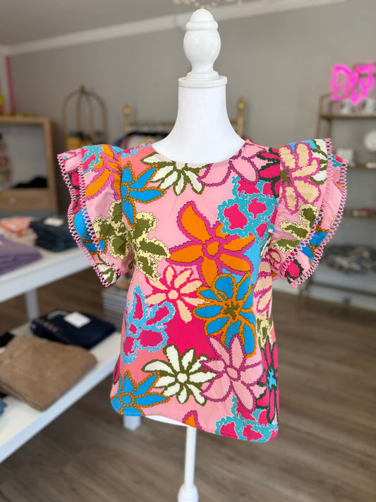 Floral Colorful Ruffle Sleeve Blouse RR018