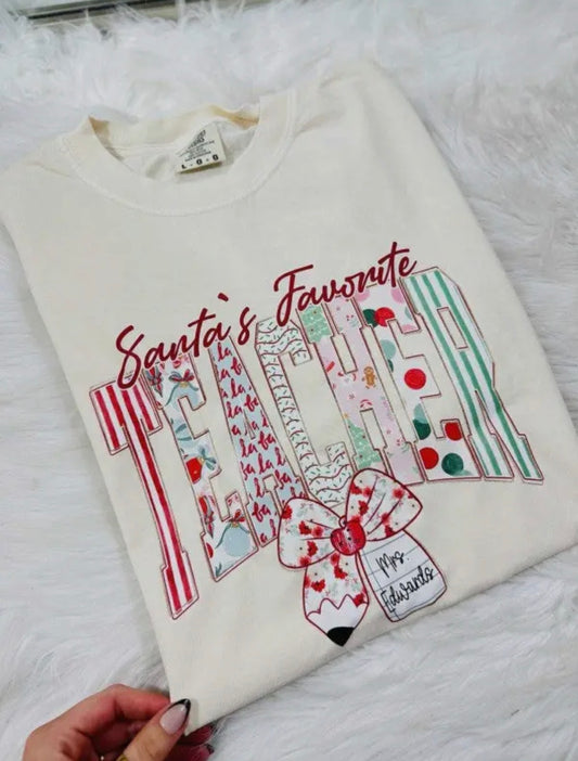 PRE-ORDER: Santa's Favorite Teacher Bow Graphic Tee