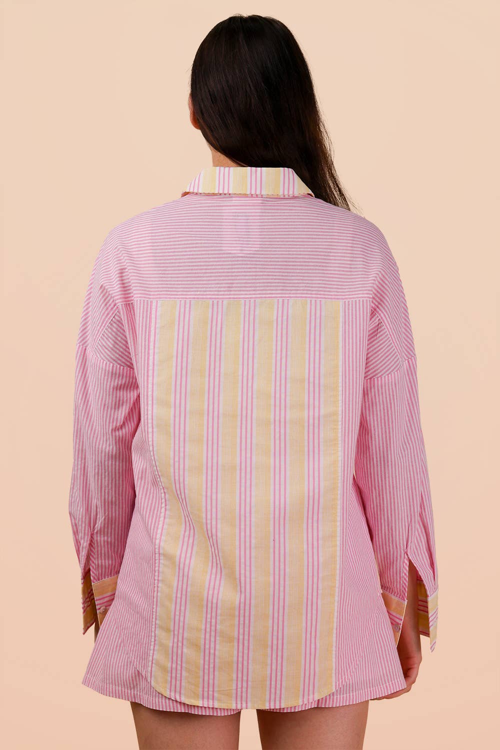 NT12497SET-Stripe Woven Shirt Top & Shorts Set