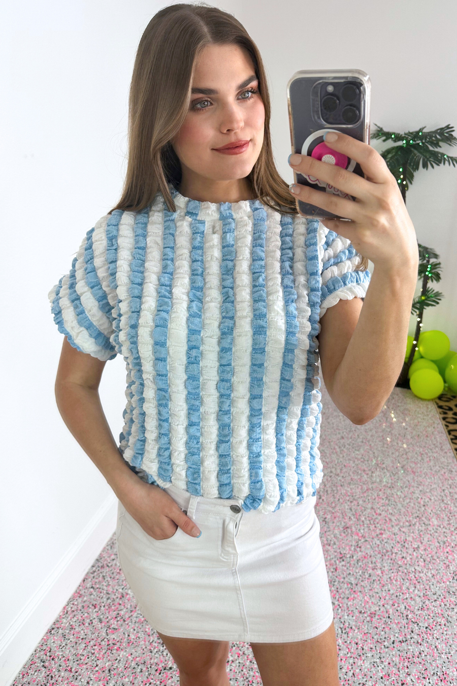 Bold And Bubbly Top, Light Blue PP136