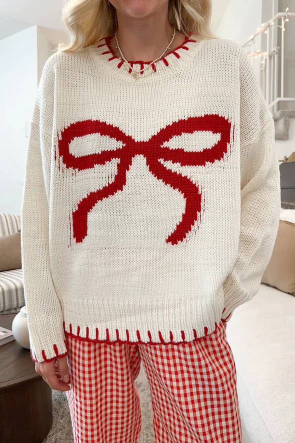 Laid-back Style Knitted Bow Jacquard Sweater PP117