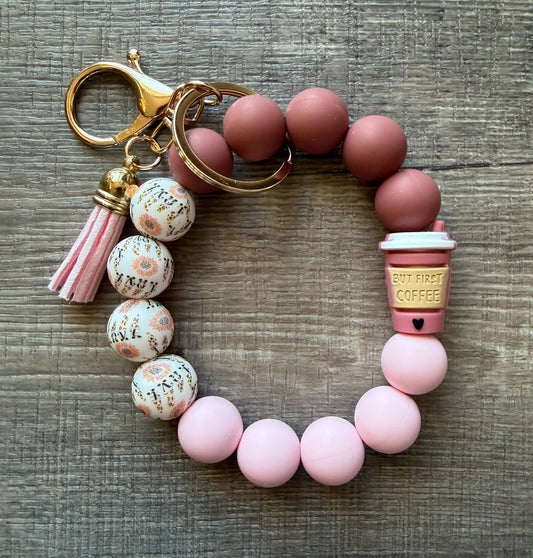 But First Coffee Silicone Bead Wristlet Keychain PP109