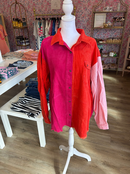 Hot Pink Color Block Shacket PP066