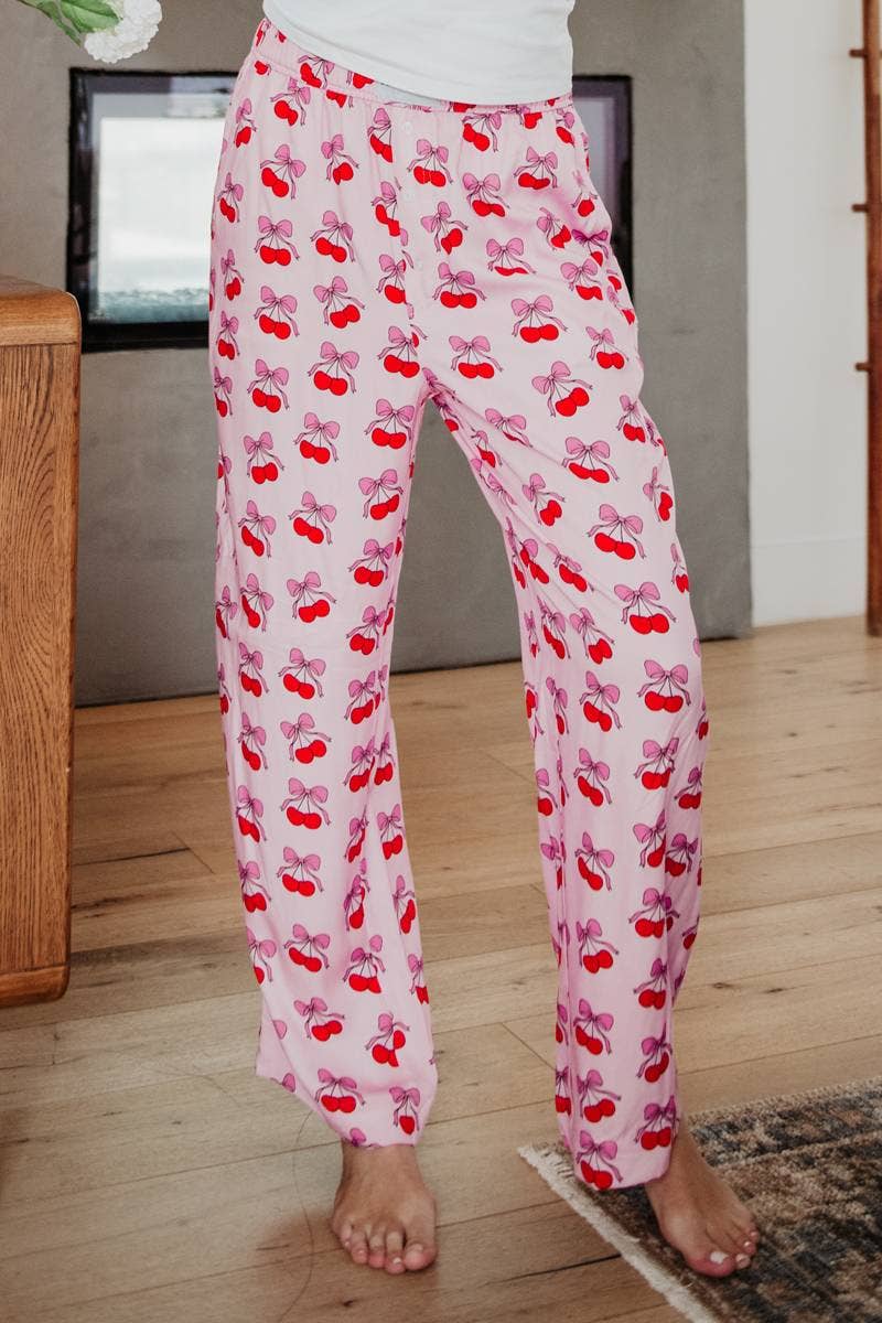 Cherry Bows All Over Women's Valentine's Boxer Pants PP122