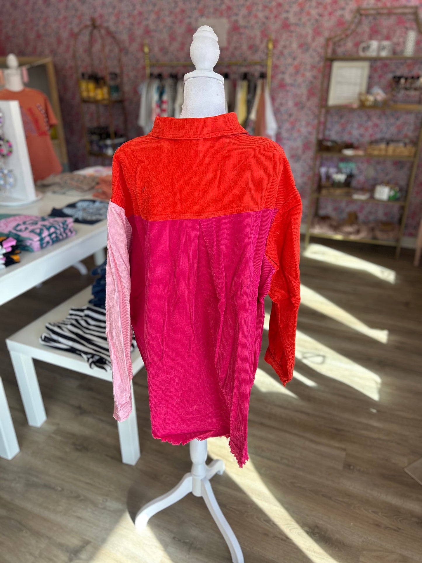 Hot Pink Color Block Shacket PP066