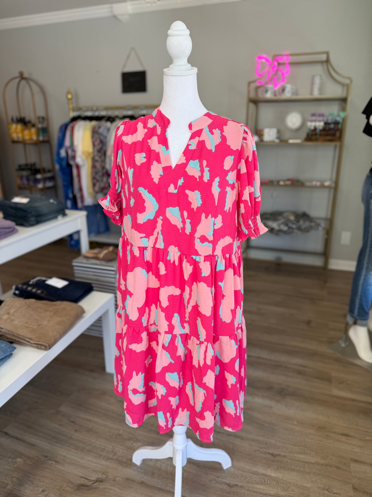 Pink & Blue Cheetah Print Dress RR014