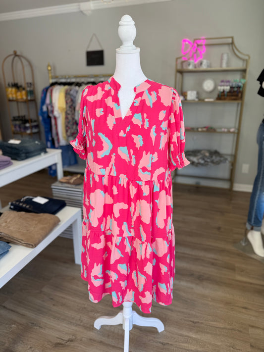 Pink & Blue Cheetah Print Dress RR014