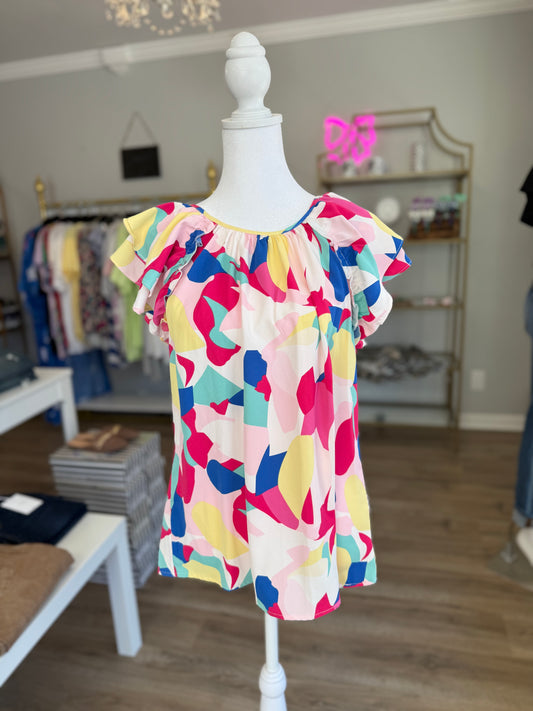 Colorful Ruffle Sleeve Blouse RR021