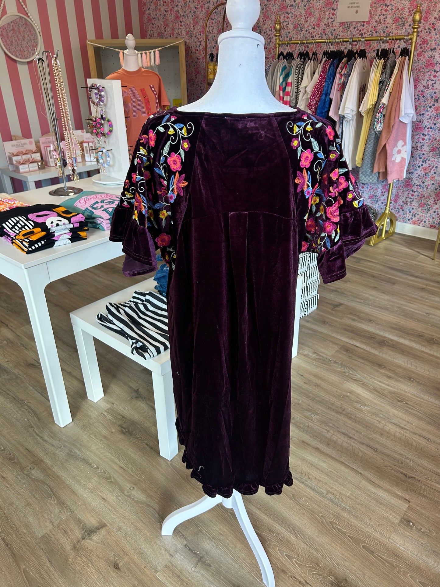 Floral Eggplant Velvet Dress PP069